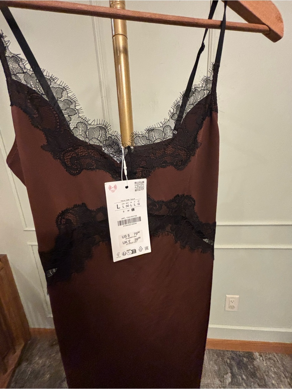 Zara Lace-Trim Slip Midi Dress in Chocolate Brown MSRP $80 - Picture 4 of 4